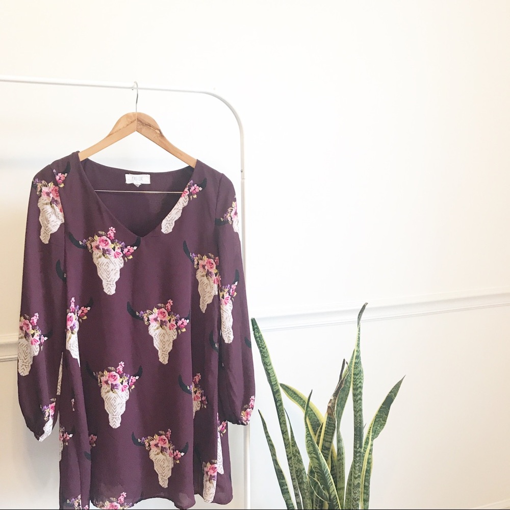 🚌 Peach Love | maroon boho skull print dress S